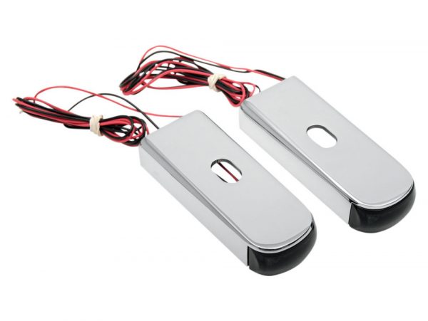 Alloy Art Rear Fender Rail Indicators - Strut Light Kit with Red Run/Brake & Amber Turn Signal - Chrome. Fits Dyna 2006-2017.