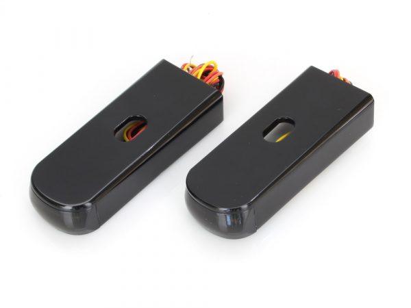 Alloy Art Rear Fender Rail Indicators - Strut Light Kit with Red Run/Brake & Amber Turn Signal - Black. Fits Dyna 2006-2017.