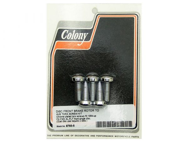 Front Disc Rotor Bolts – Chrome. Fits H-D Big Twin 1984up & Sportster 1984-2021.