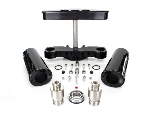 4 Degree Raked Triple Tree Kit - Black. Fits FL Softail 1986-2017 with Stock Diameter Wheel