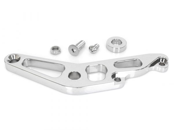 Rear Caliper Mount - Chrome. Fits Big Twin 1973-1980 with 4 Speed Transmission, 10" Disc Rotor & when using Hawg Halter HHI-RHSCC500 Caliper.