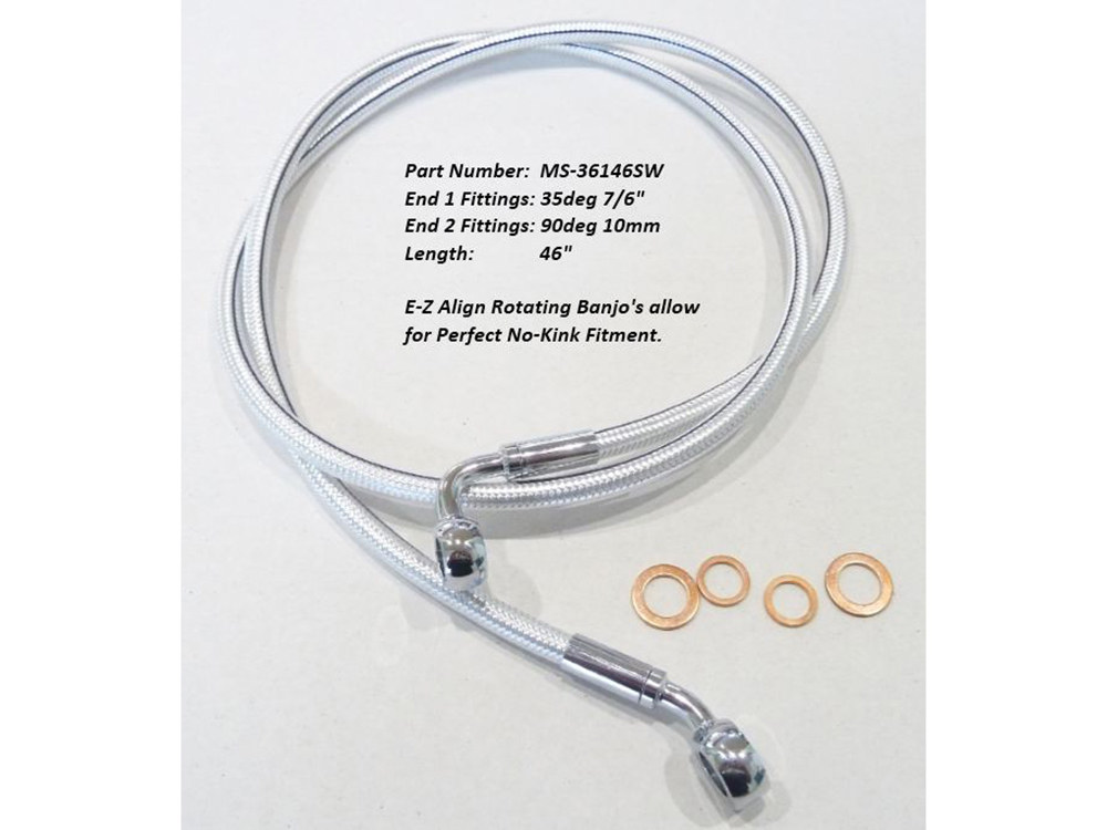 46" E-Z Align Front Brake Line with 7/16" x 35 Degree Banjo - Sterling Chromite. » 46" E-Z Align Front Brake Line with 7/16" x 35 Degree Banjo - Sterling Chromite.