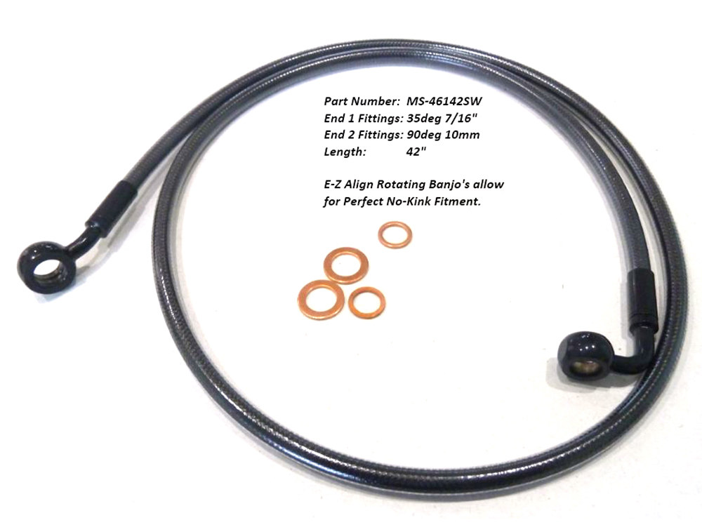 42" E-Z Align Front Brake Line with 7/16" x 35 Degree Banjo - Black Pearl. » 42" E-Z Align Front Brake Line with 7/16" x 35 Degree Banjo - Black Pearl.