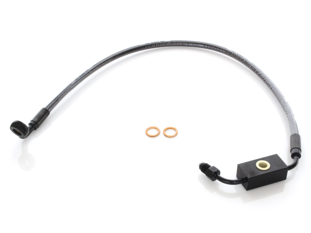 Stock Length Lower Front Brake Line - Black Pearl. Fits Dyna 2012-2017 with ABS & Single Front Disc Caliper. » Stock Length Lower Front Brake Line - Black Pearl. Fits Dyna 2012-2017 with ABS & Single Front Disc Caliper.