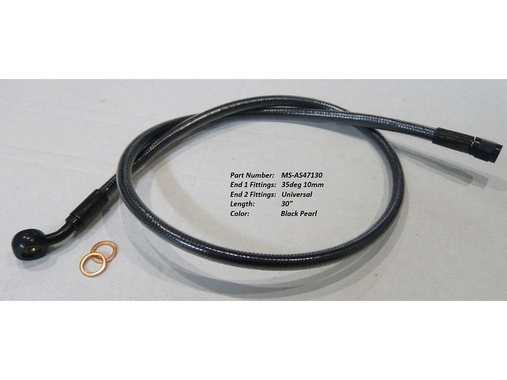30" Upper Front Brake Line with 10mm x 35 Degree Banjo - Black Pearl. » 30" Upper Front Brake Line with 10mm x 35 Degree Banjo - Black Pearl.