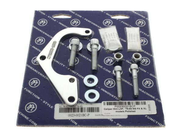 Left Hand Front Caliper Mount - Polished. Fits FX & Sportster 1978-1983 Models with Narrow Glide Front End.