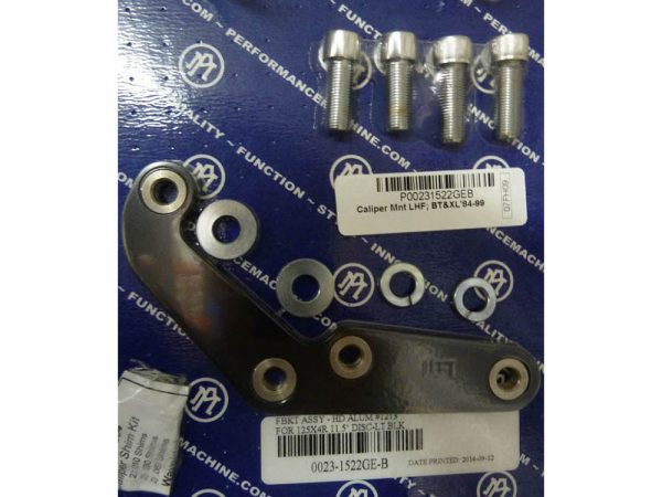 Left Hand Front Caliper Mount - Black. Fits Big Twin & Sportster 1984-1999 Models with Narrow Glide Front End & Spoke wheel.