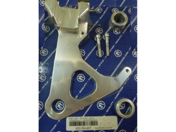 Left Hand Rear Caliper Mount - Polished. Fits Sportster 2005up when using Performance Machine 125x4RSPH Caliper.