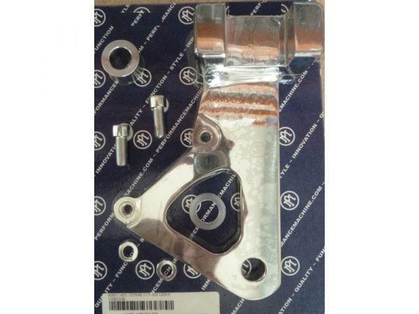 Right Hand Rear Caliper Mount - Chrome. Fits FXR 1982-1999 & FXWG 1984-1986 Models with 11.5" Disc Rotor when using Performance Machine 125x4R Caliper.