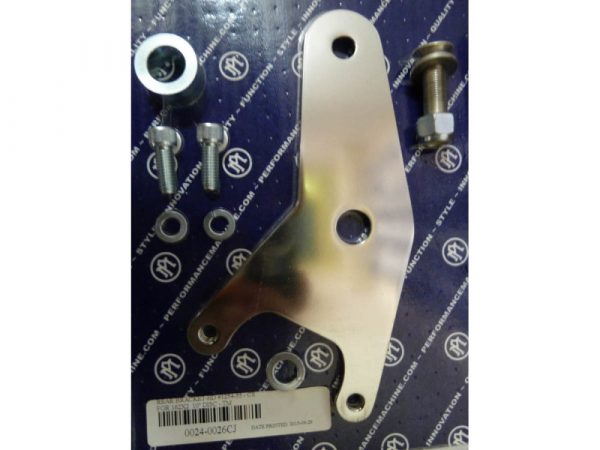 Right Hand Rear Caliper Mount - Polished. Fits Big Twin 1973-1983 with 4 Speed Transmission, 10" Disc Rotor & when using Performance Machine 125x4R Caliper.