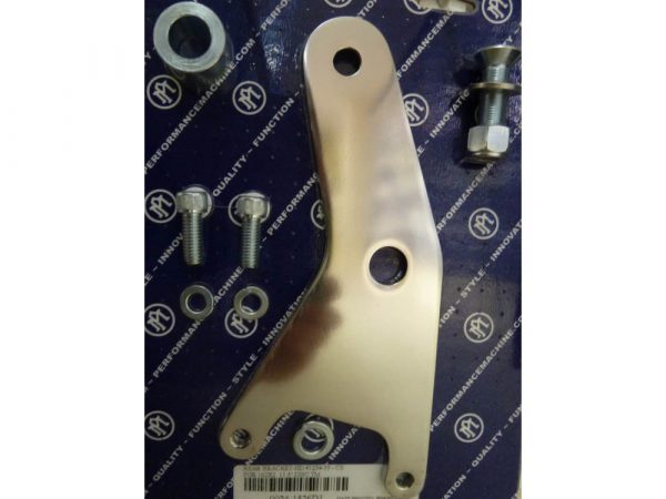 Right Hand Rear Caliper Mount - Polished. Fits Big Twin 1973-1983 with 4 Speed Transmission, 11.5" Disc Rotor & when using Performance Machine 125x4R Caliper.
