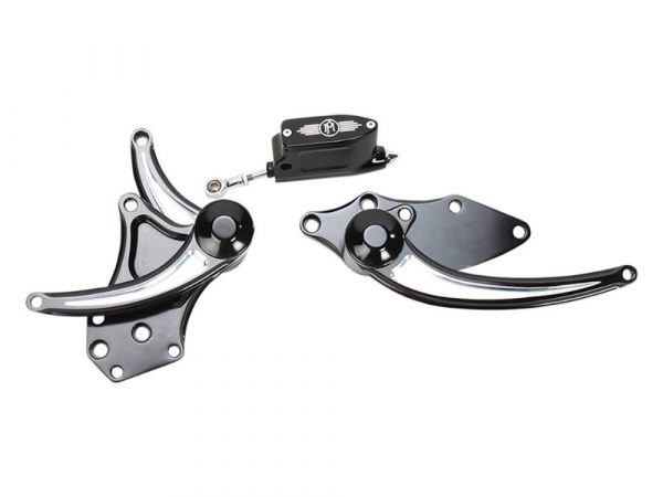 Extended Length Forward Controls - Black Contrast Cut. Fits Softail 1984-1999 & Big Twin 1936-1986 with 4 Speed Transmission Models when Performance Machine Footpegs are Not Required.