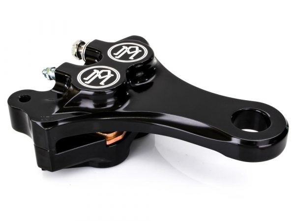 Left Hand Rear Intergrated Sprocket Brake 4 Piston Caliper & Mounting Bracket - Black Contrast Cut. Fits 3/4" & 1" Axles.