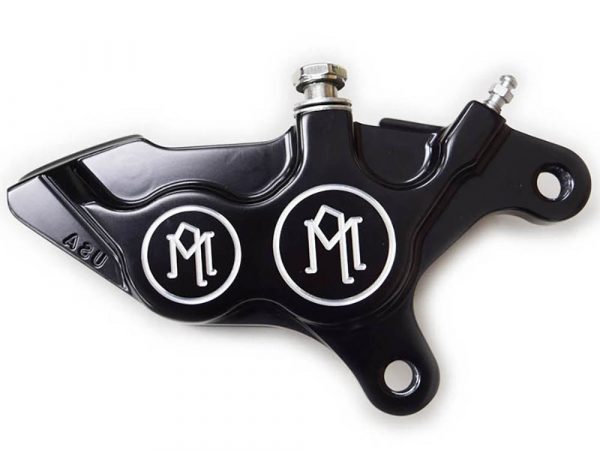 Right Hand Rear 4 Piston Caliper - Black Contrast Cut. Fits H-D with 11.8" (300mm) OEM Disc Rotor.