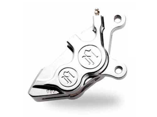 Right Hand Rear 4 Piston Caliper - Chrome. Fits H-D with 11.8" (300mm) OEM Disc Rotor.