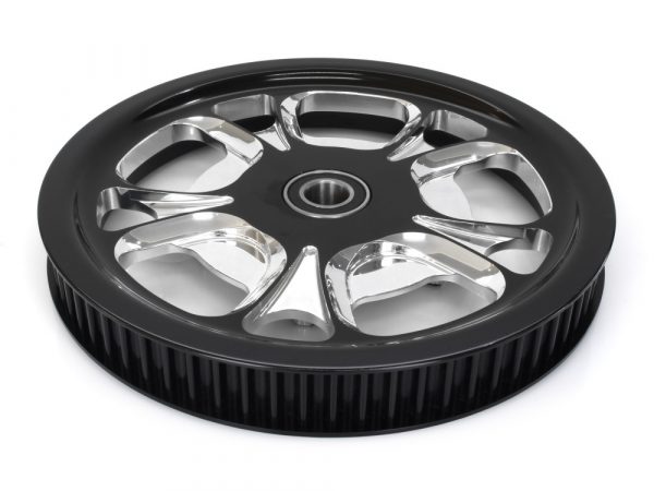 72 Tooth x 1-3/8" wide Gasser & Luxe Pulley - Black Contrast Cut Platinum. Fits V-Rod 2002-2006.