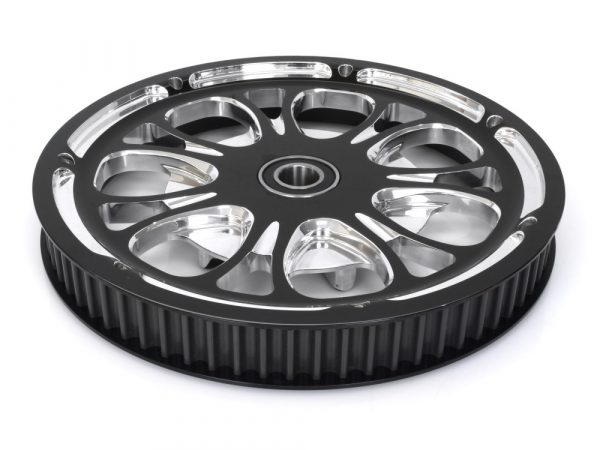 72 Tooth x 1-3/8" wide Gasser & Luxe Pulley - Black Contrast Cut Platinum. Fits V-Rod 2002-2006.