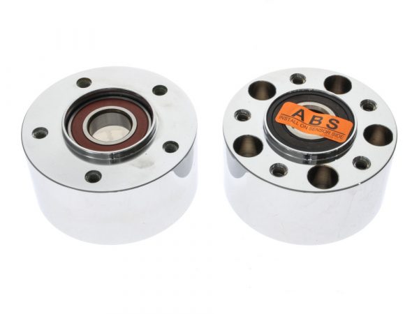 Front Wheel Hub - Chrome. Fits V-Rod 2008up & Dyna Low Rider 2014up with ABS & Dual Disc Rotors.