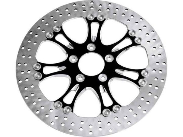 11.8" Left Hand Front & Right Hand Front Heathen & Paramount Disc Rotor - Black Contrast Cut Platinum. Fits Touring 2008up, V-Rod 2006up & Dyna 2006up.