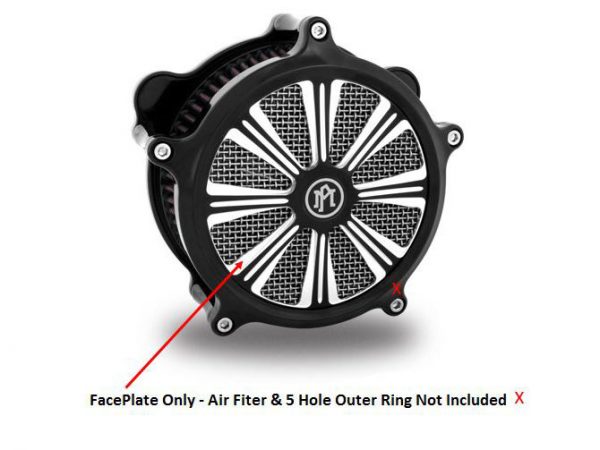 Riviera Air Cleaner Faceplate - Black Contrast Cut Platinum. Fits Performance Machine Super Gas Air Cleaner.