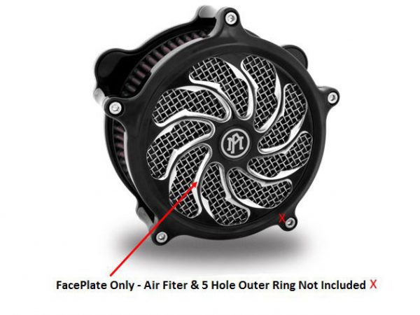 Torque Air Cleaner Faceplate - Black Contrast Cut Platinum. Fits Performance Machine Super Gas Air Cleaner.