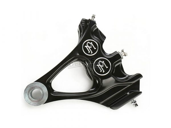 Right Hand Rear Integrated 4 Piston Caliper & Mounting Bracket - Black Contrast Cut . Fits Softail 2000-2007.