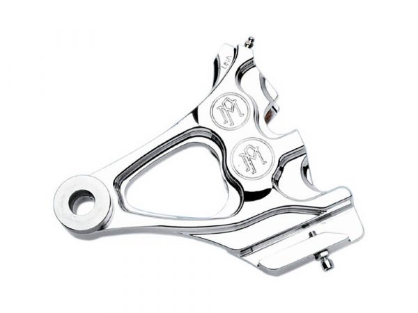 Right Hand Rear Integrated 4 Piston Caliper & Mounting Bracket - Polished. Fits Softail 2000-2007.
