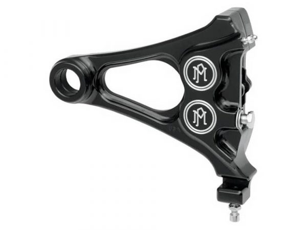 Right Hand Rear Integrated 4 Piston Caliper & Mounting Bracket - Black Contrast Cut. Fits Softail 2006-2007 with 3/4" Axle & 200 Rear Tyre.