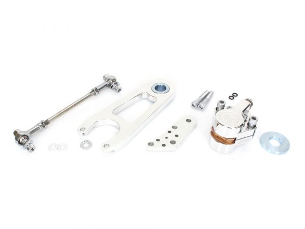 Left Hand or Right Hand Caliper & Mounting Bracket - Polished. Fits Custom Springer with 3/4" Axle & 11.5" Disc Rotor.